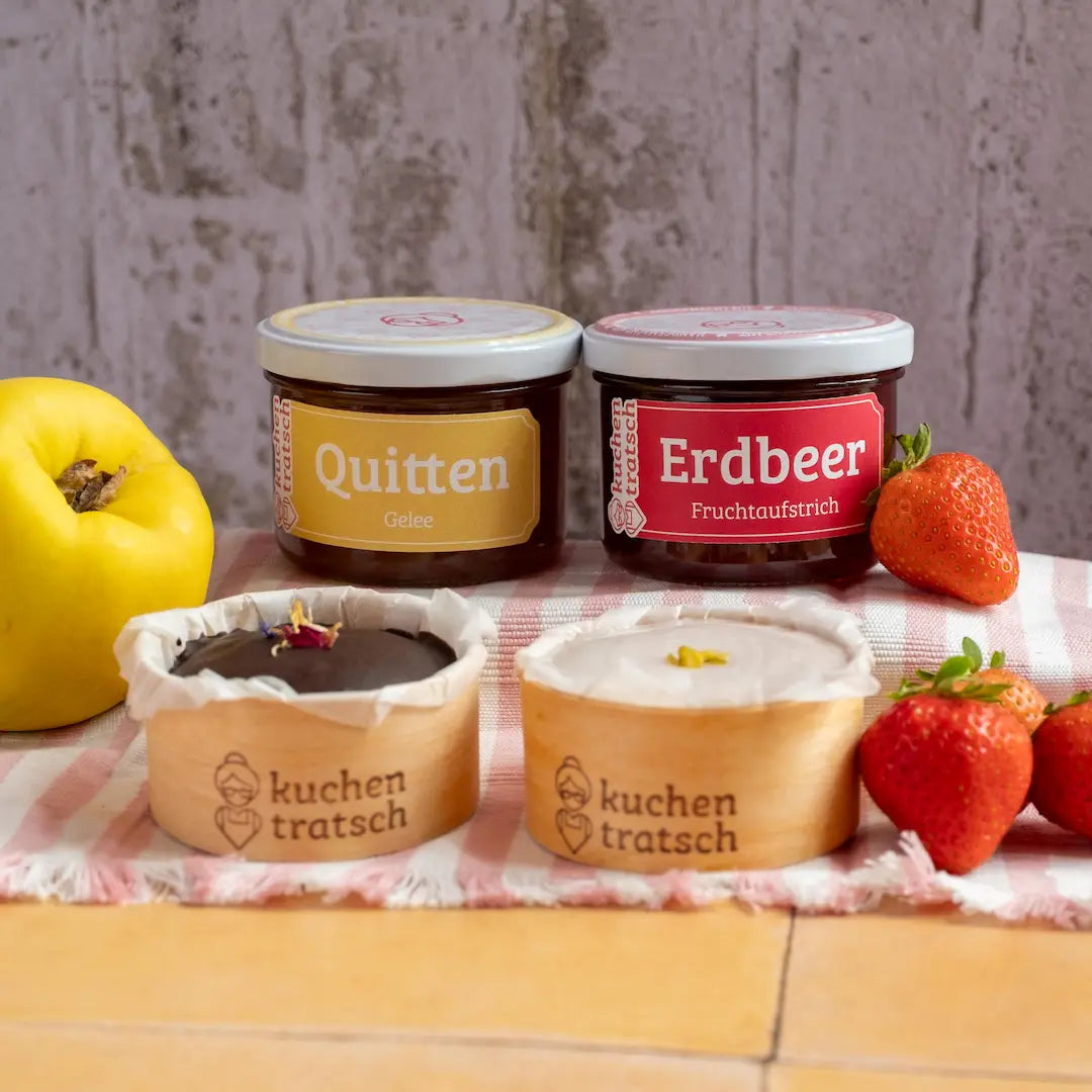 Muffins und Fruchtaufstrich im Set – Schoko, Zitrone, Aprikose, Himbeere von Kuchentratsch